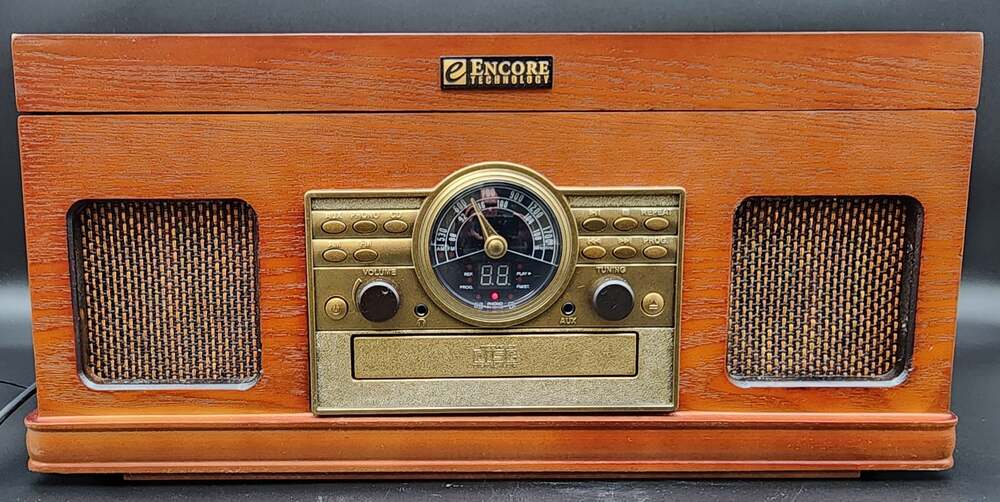 Encore Vintage Turntable 33/45/78 CD Cassette Radio Wood Unit + Albums